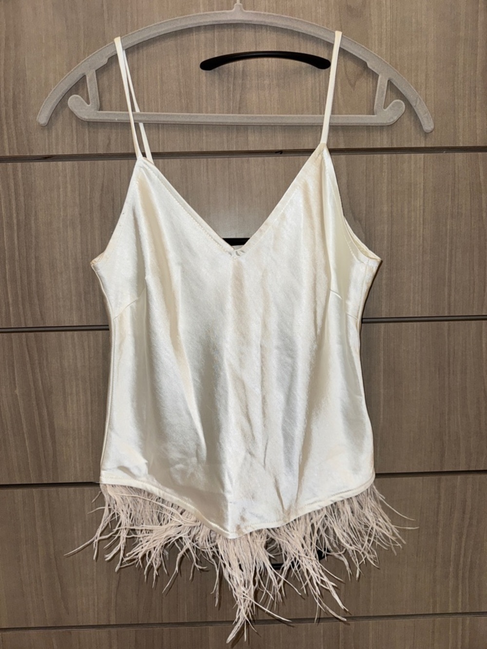 Cream Feather-Trim V-Neck Camisole
